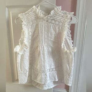 TOPSHOP Eyelet Off White Frill NeckTop